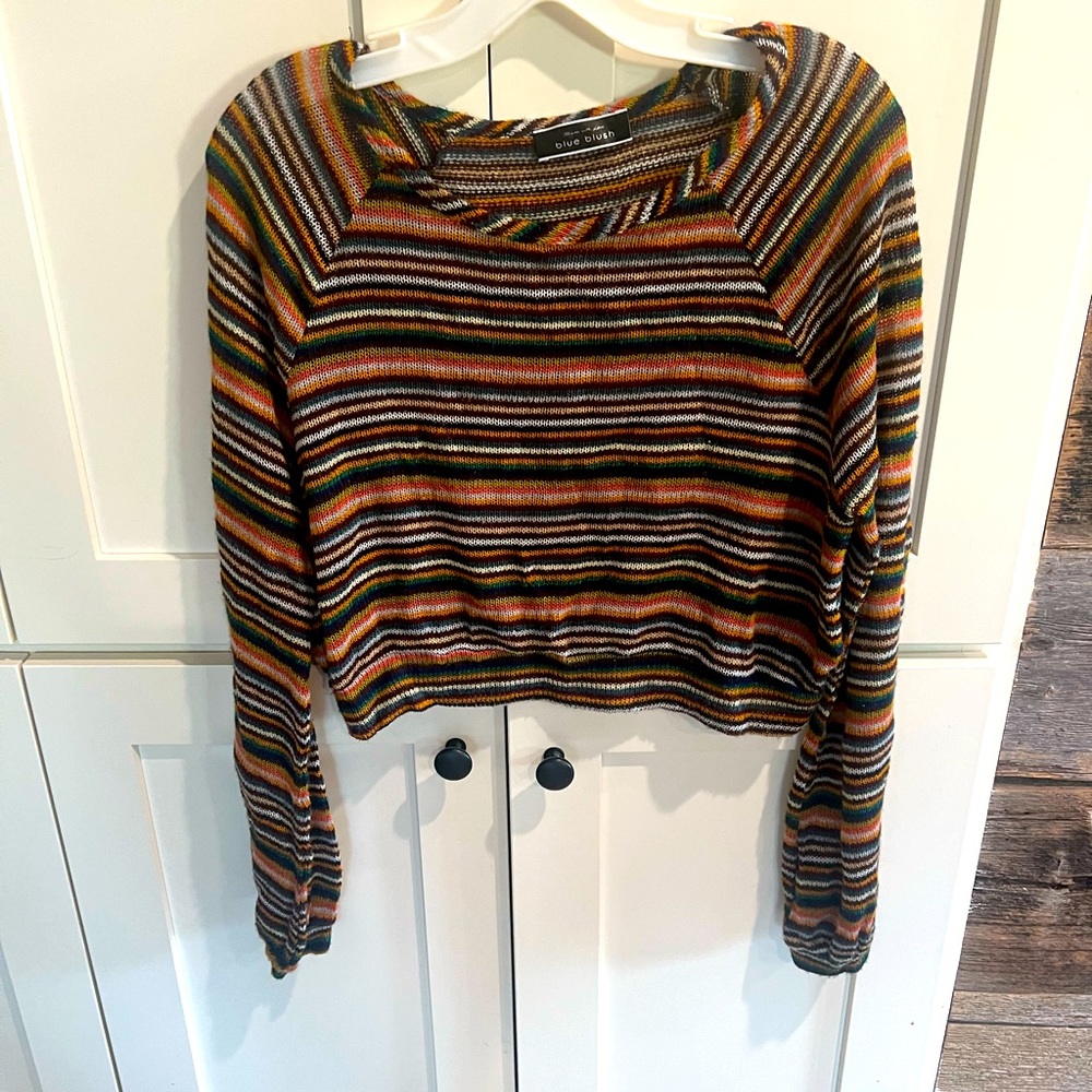 Blue Blush striped crop lightweight sweater